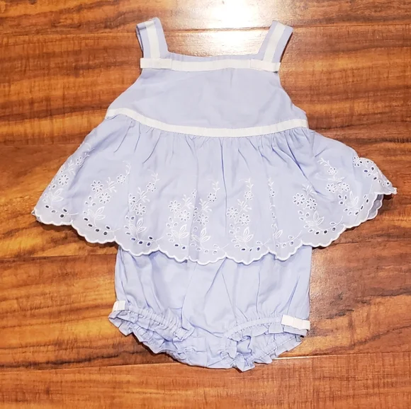 Janie and Jack NWT 12-18 months periwinkle floral eyelet two-piece set - Picture 3 of 8